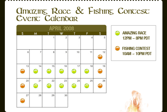 Amazing Race & Fishing Contest Event Calendar