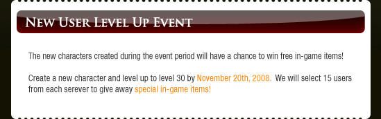 New User Level Up Event