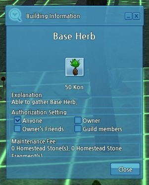 Image of the Base Herb building information menu.